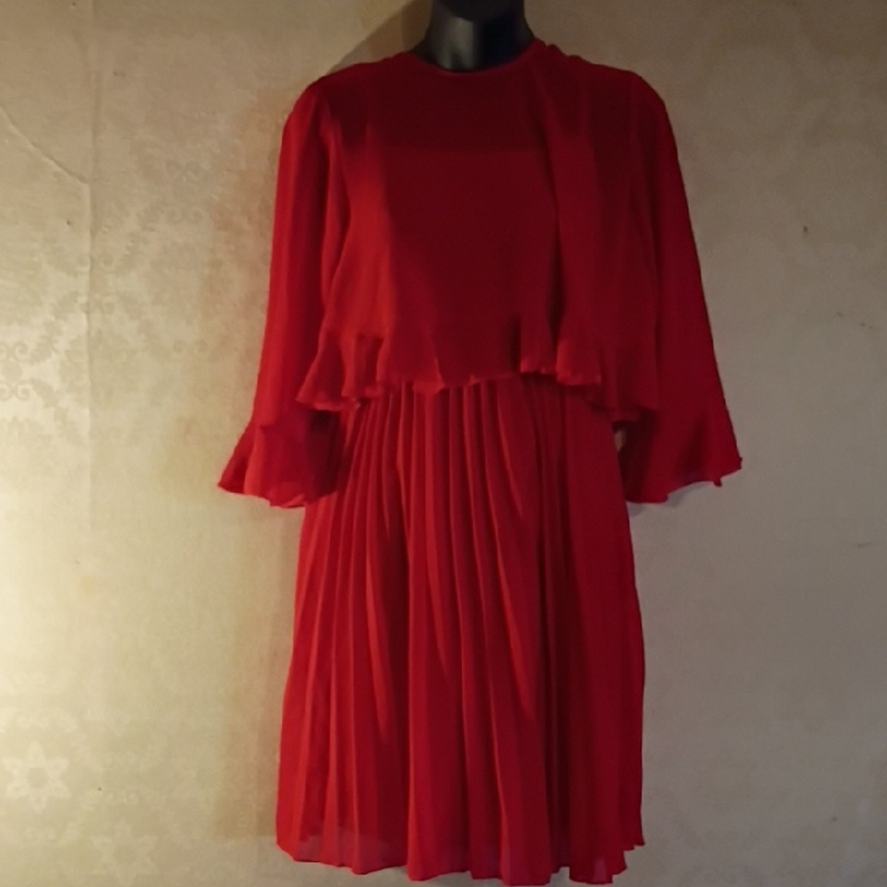 ASOS Vibrant Red Flowy Dress. Has The Little Sheer Jacket Attached. Size 4.